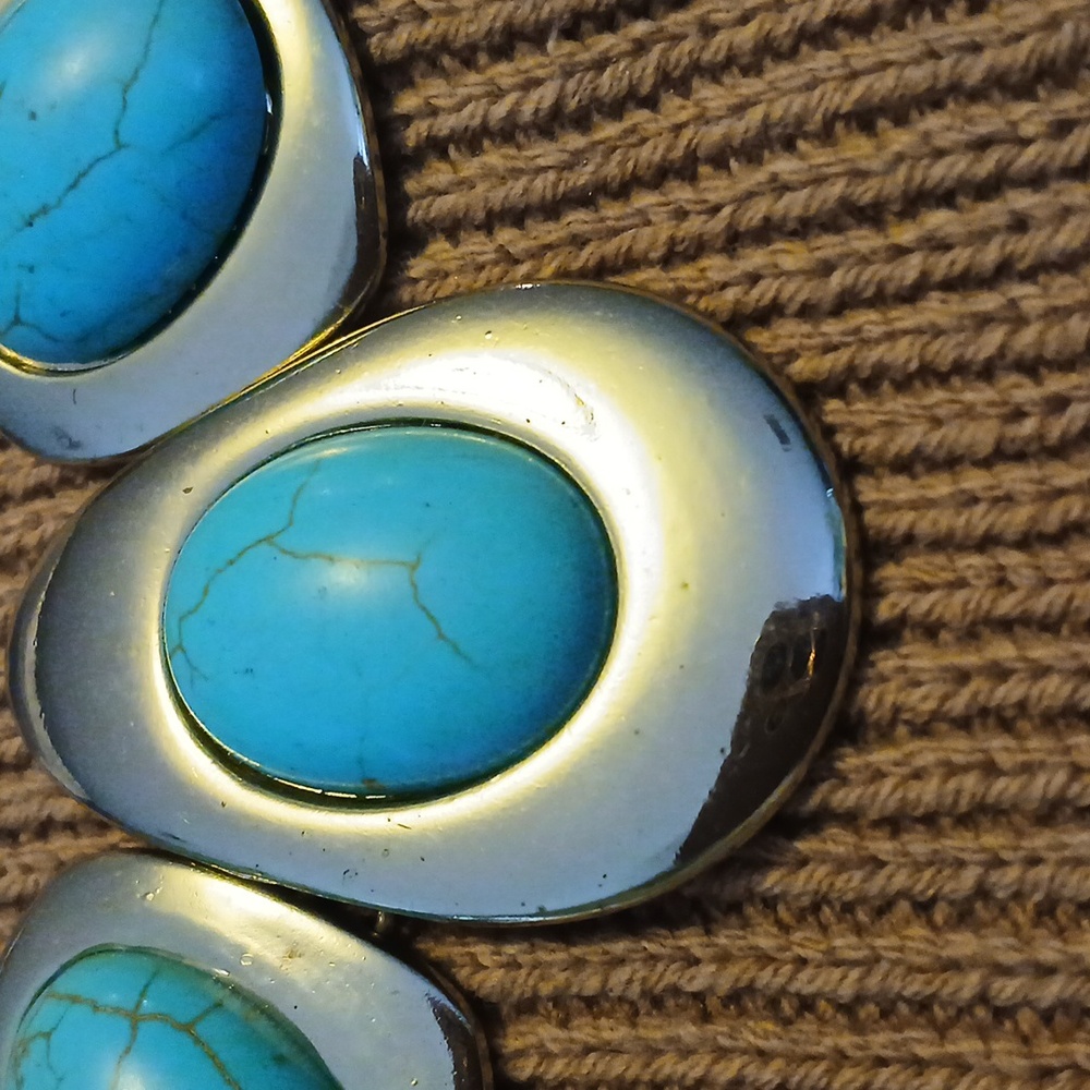 Turquoise Double Chain Silverstone Geometric Drop… - image 2